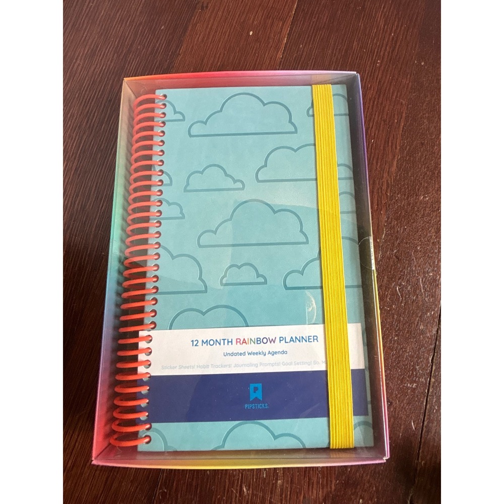 Pipsticks 12 Month Rainbow Planner Undated Weekly Agenda Stickers Blue Clouds